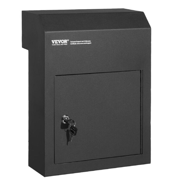 Through The Door Key Drop Box, Heavy Duty Steel Through the Door Mailbox with 1.8" 12" Key Lock, 12x6x16" Mail Drop Box, Black