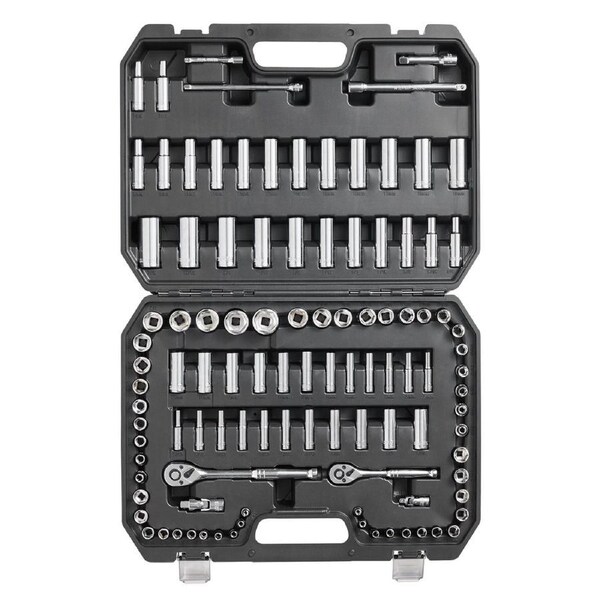 Socket Set, 1/4" and 3/8" Drive Socket and Ratchet Set, 6-Point Socket Opening, 106 Pcs Tool Set SAE and Metric, Deep and Standard Sockets, 5/32-1 in, 5-19 mm, with Accessories, Storage