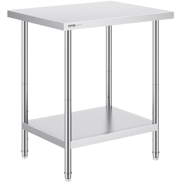 Stainless Steel Prep Table, 24 x 30 x 34 Inch, Heavy Duty Metal Worktable with 3 Adjustable Height Levels, Commercial Workstation for Kitchen Garage Restaurant