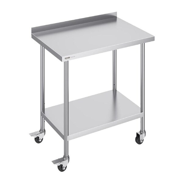 24 x 36 x 40 Inch Stainless Steel Work Table, Commercial Food Prep Worktable with Casters, Heavy Duty Prep Worktable, Metal Work Table with Adjustable Height for Restaurant, Home and