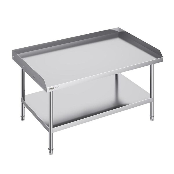 Stainless Steel Work Table, 30 x 48 x 26 Inch Commercial Food Prep Worktable, 3-Sided Backsplash Heavy Duty Prep Worktable, Metal Work Table with Adjustable Height for Restaurant Home