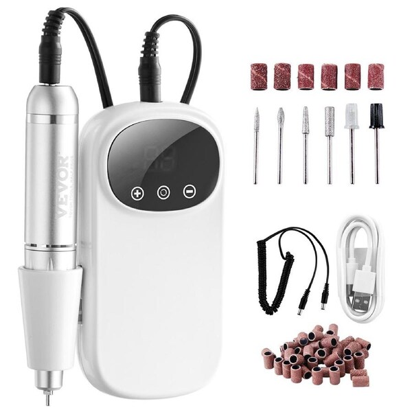 Electric Rechargeable Nail Drill, 35,000RPM Portable Cordless Nail E File Machine, LCD-Display Acrylic Gel Grinder Tool with 6 Bits and 50PCS Sanding Bands for Manicure Pedicure Carve
