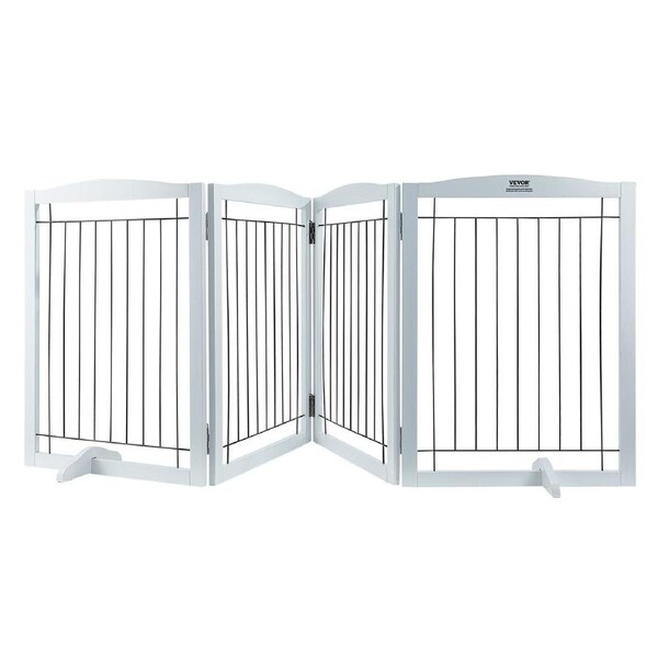 Free Standing Dog Gate, 32" H x 96.5" W Freestanding Pet Gate, 4 Panels Foldable Dog Gate for Wide and Narrow Passageways, Expandable Dog Barrier with Silent Foot Support for Indoor,