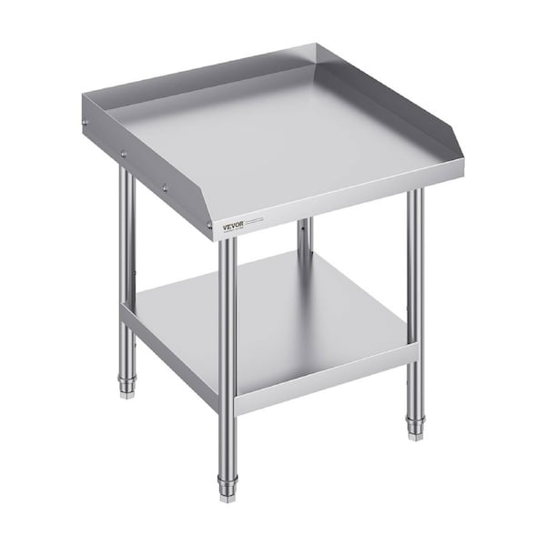 Stainless Steel Work Table, 24 x 24 x 26 Inch Commercial Food Prep Worktable, 3-Sided Backsplash Heavy Duty Prep Worktable, Metal Work Table with Adjustable Height for Restaurant Home