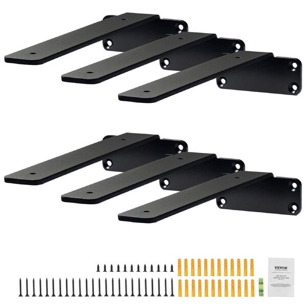 Shelf Bracket, 16cmL x 10cmW x 4.5cmH 6 Pcs, Heavy Duty Floating Shelf Brackets, Brackets for Shelves, 5mm Thick Matte Black L Shelf Bracket,Steel Shelving Brackets with 72.6 kg Load