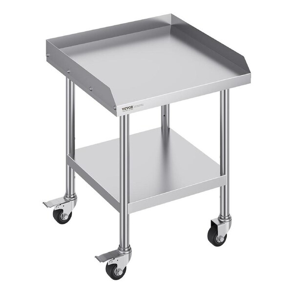 Stainless Steel Work Table, 24 x 24 x 30 Inch Commercial Food Prep Worktable with 4 Wheels, Casters, 3-Sided Backsplash Heavy Duty Prep Worktable, Metal Work Table for Restaurant Home