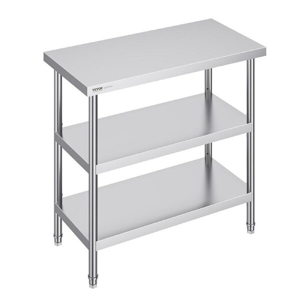 Stainless Steel Food Prep Table, 18 x 36 x 34 Inch Commercial Kitchen Worktable, with 2 Adjustable Undershelf, Heavy Duty Prep Table Metal Work Table for BBQ, Kitchen, Home, and