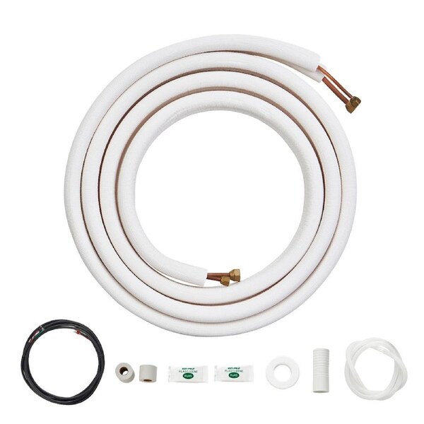 4876.8mm Mini Split Line Set, 6.4 & 9.5mm O.D Copper Pipes Tubing and Triple-Layer Insulation, for Air Conditioning or Heating Pump Equipment & HVAC with Rich Accessories (18ft Connection