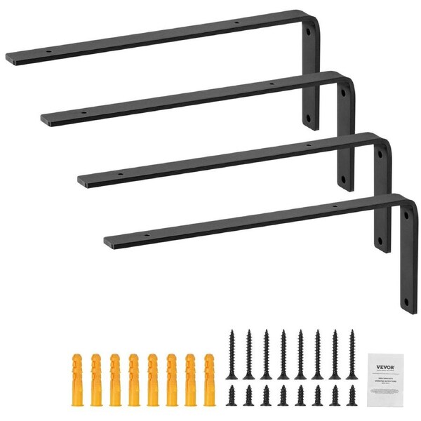 Shelf Bracket, Heavy Duty Floating Shelf Brackets 25.6 x 15.5 cm, 4 Pcs Brackets for Shelves, 5mm Thick Matte Black L Shelf Bracket,Steel Shelving Brackets with 72.6 kg Load