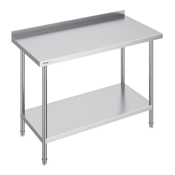24 x 48 x 36 Inch Stainless Steel Work Table, Commercial Food Prep Worktable Heavy Duty Prep Worktable, Metal Work Table with Adjustable Height for Restaurant, Home and