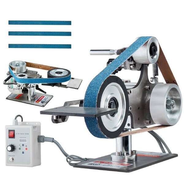 Belt Grinder Sander, 30 x 1-Inch Variable Speed Belt Polisher with VFD, 550W Polishing Grinding Machine with 2 Grinding Moulds & 3PCS Sanding Belts for Metalworking, Knife