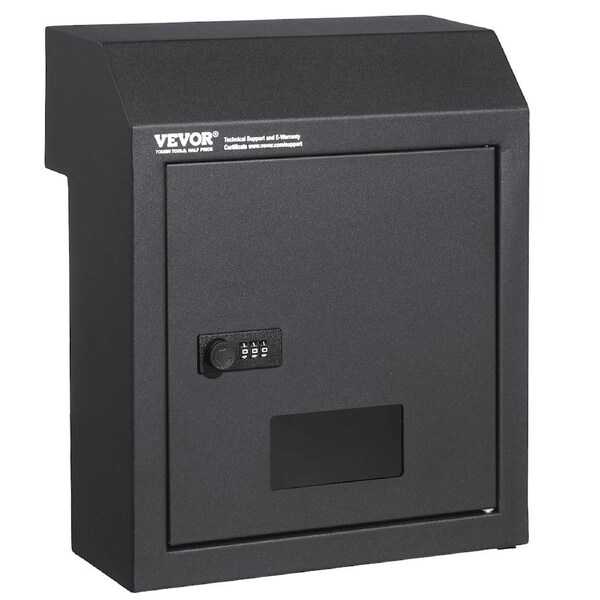 Through The Door Key Drop Box, Heavy Duty Steel Through the Door Mailbox with 12" Combination Lock, Mail Drop Box, Dark Gray