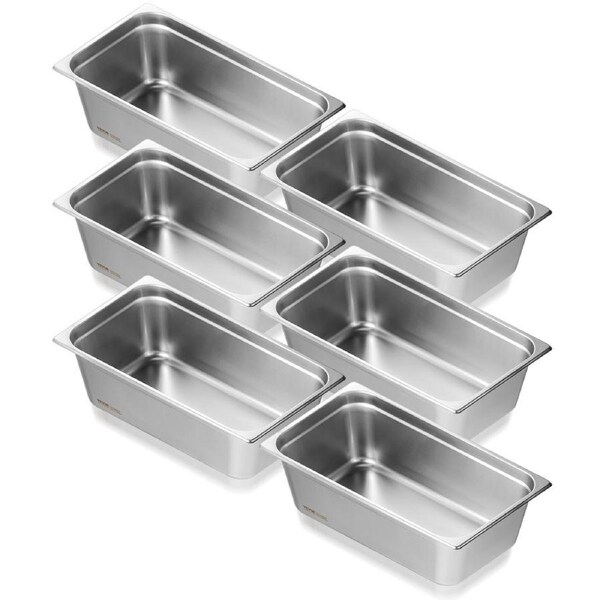 6 Pack Hotel Pans, Full Size Anti-Jam Steam Pan, 0.8mm Thick Stainless Steel Restaurant Steam Table Pan, 6-Inch Deep Commercial Table Pan, Catering Storage Food Pan, for Industrial &
