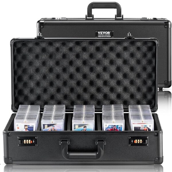 Graded Card Storage Box, 5 Slots, Graded Sports Cards Holder Carrying Case with Coded Lock Foam Dividers, for 162 PSA Graded Cards 115 BGS Cards 130 SGC Cards 585 Top Loaders or 999+ Loose