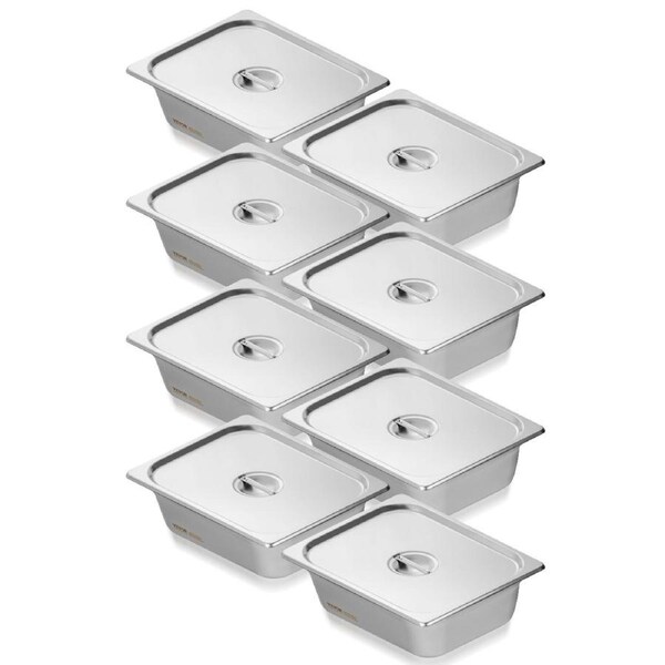 8 Pack Hotel Pans, 1/2 Size Anti-Jam Steam Pan with Lid, 0.8mm Thick Stainless Steel Steam Table Pan, 4-Inch Deep Commercial Table Pan, Catering Storage Food Pan, for Industrial &