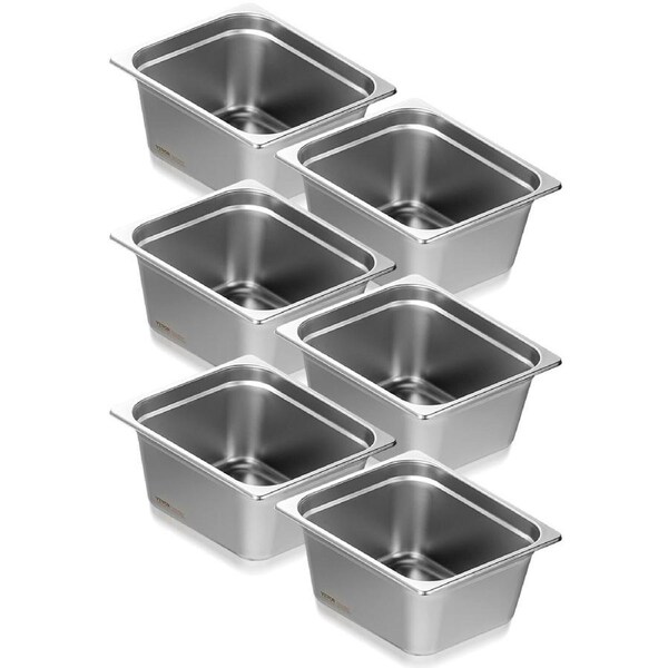 6 Pack Hotel Pans, 1/2 Size Anti-Jam Steam Pan, 0.8mm Thick Stainless Steel Restaurant Steam Table Pan, 6-Inch Deep Commercial Table Pan, Catering Storage Food Pan, for Industrial &