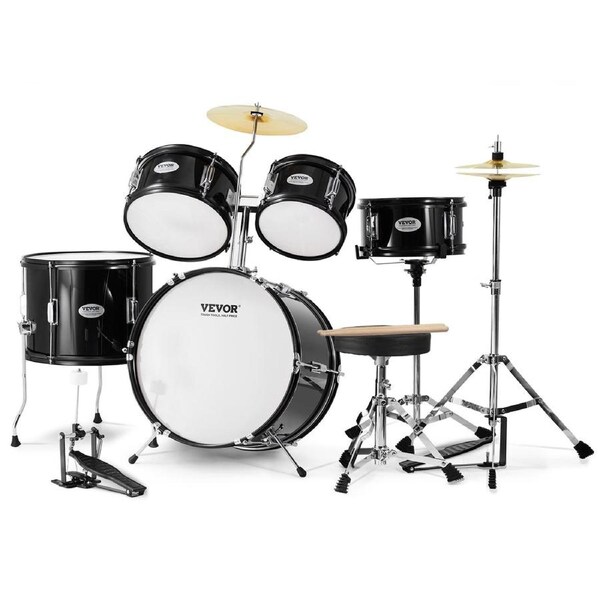 Kids Drum Set, 5-Piece, 406.4 mm Beginner Full Drum Set with Bass Toms Snare Floor Drum Adjustable Throne Cymbal Hi-Hat Pedal and Two Pairs of Drumsticks, Starter Drum Kit for Child Kids,