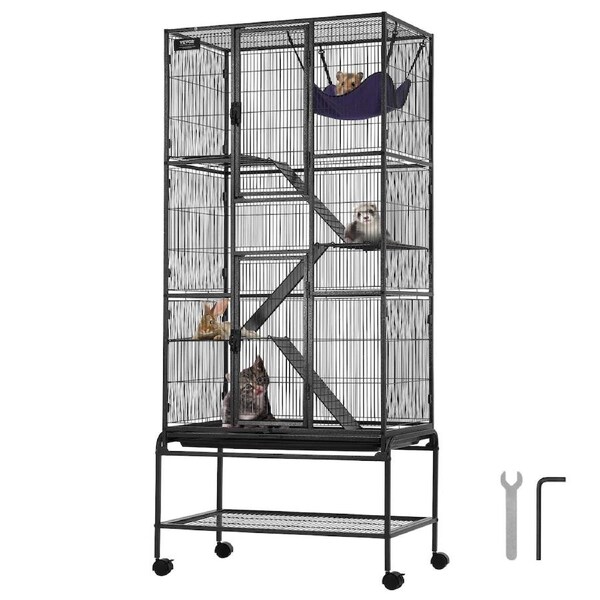 69" Metal Small Animal Cage 4-Tier Rolling Ferret Cage with Tray 3 Ramps