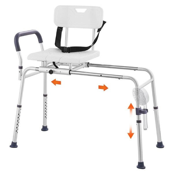 Sliding Tub Transfer Bench Shower Chair & Cut-Out Seat Reversible Backrest