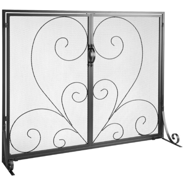 990x802MM Fireplace Screen 2-Panel Iron Mesh Spark Guard Vintage Black
