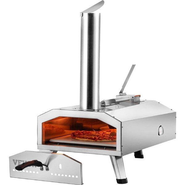 Pizza Oven Outdoor, 12" Pellet Pizza Oven, Portable Pizza Stove with Built-in Thermometer, Wood Fired Stainless Steel Pizza Maker, for Backyard, Camping, Pizza Stone, Shovel, Carry Bag,