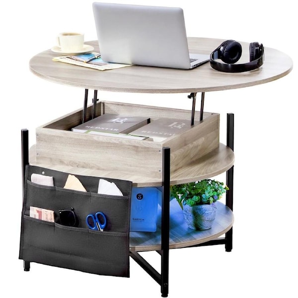 Lift Top Coffee Table 35.3" Round Coffee Table for Living Room White