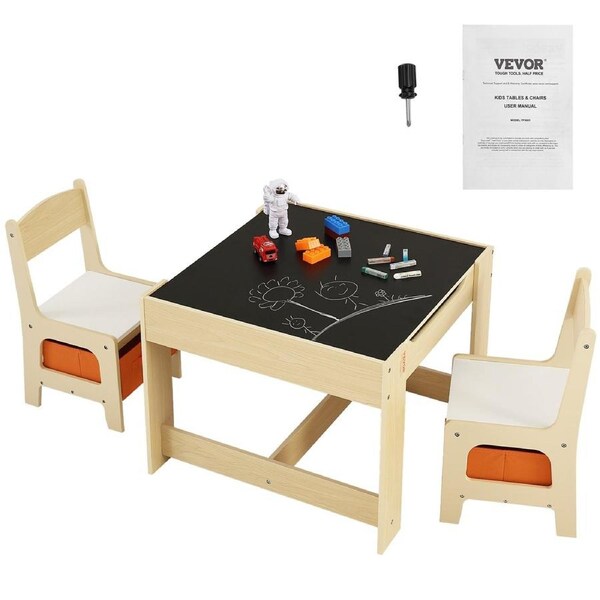 Kids Table and Chair Set Wooden Activity Table with Storage Space & Boxes