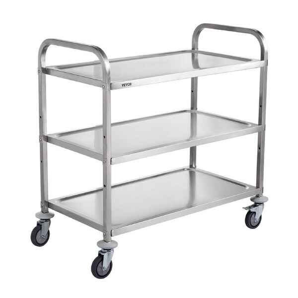 3-Tier Utility Cart Rolling Cart on Wheels 37.5"x20"x37.7" 450 LBS 6 Hooks