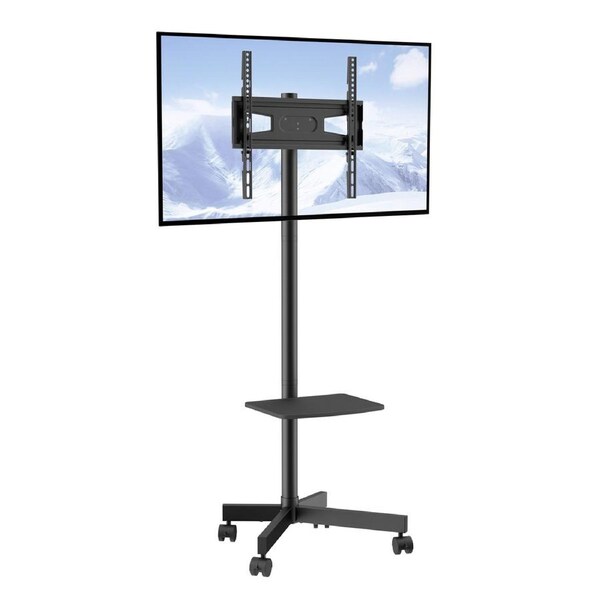 Mobile TV Stand, Mobile TV Cart for 23 to 60 inch TVs, Height Adjustable Portable TV Stand with Wheels, with A Tray for Audio-Visual Devices, Rolling TV Stand with Mount for Bedroom, Living