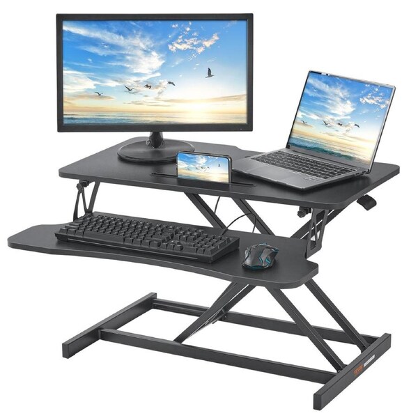 Standing Desk Converter, Two-Tier Stand up Desk Riser, 800 mm Large Sit to Stand Desk Converter,140-510 mm Adjustable Height, for Monitor, Keyboard & Accessories Used in Home