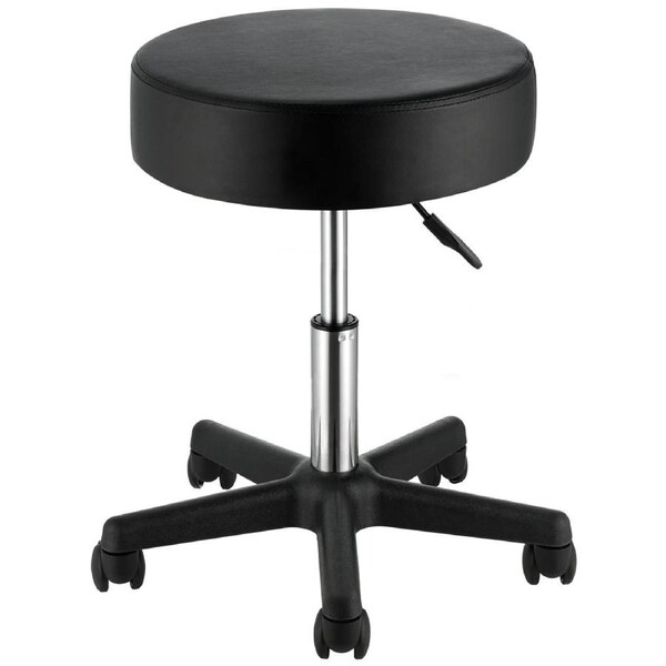 Round Rolling Stool, Rolling Stool with Wheels PU Leather Height Adjustable, Swivel Stools Chair for Office, Tatoo, Medical, Bar, Massage, Salon,