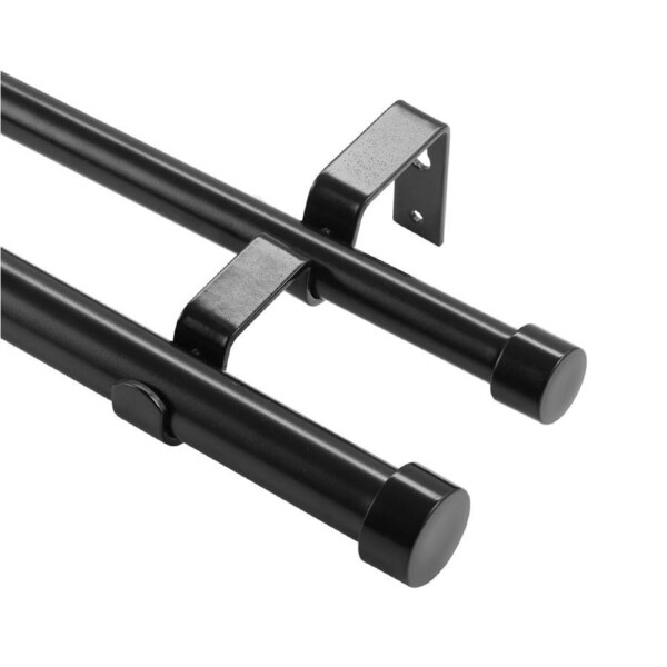 Double Rod Curtain Rods, 72-144 inches(6-12ft) Adjustable Length, Black Double Curtain Rods with Cap Finials, 1" and 3/4" Diameter, Double Window Drapery Rod for Sheer and Blackout