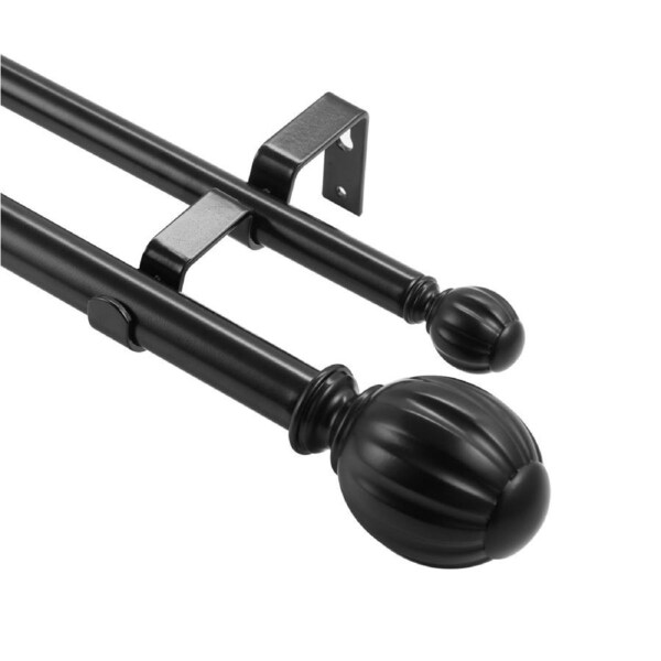 Double Rod Curtain Rods, 36-72 inches(3-6ft) Adjustable Length, Black Double Curtain Rods with Round Finials, 1" and 3/4" Diameter, Double Window Drapery Rod for Sheer and Blackout