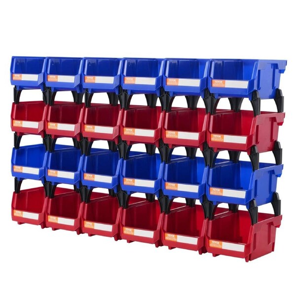 Plastic Storage Bin, (137 mm x 105 mm x 78 mm), Hanging Stackable Storage Organizer Bin, Blue/Red, 24-Pack, Heavy Duty Stacking Containers for Closet, Kitchen, Office, or Pantry
