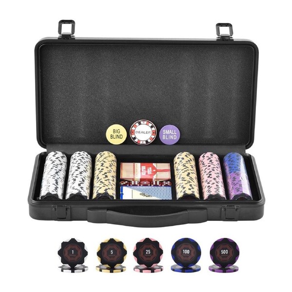 Poker Chip Set, 300-Piece Poker Set, Complete Poker Playing Game Set with Carrying Case, Heavyweight 14 Gram Casino Clay Chips, Cards, Buttons and Dices, for Texas Hold'em, Blackjack,
