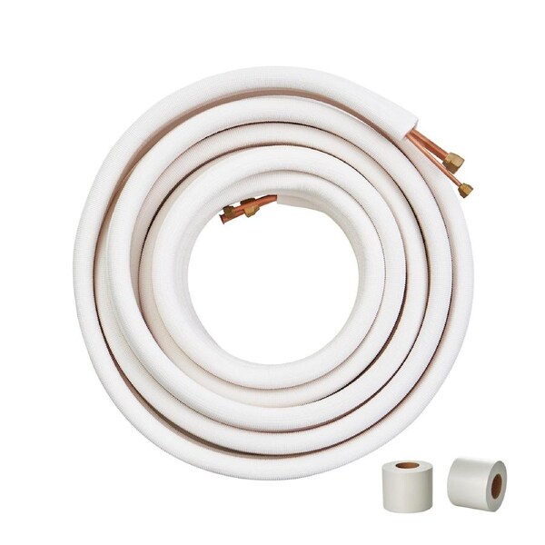 15240mm Mini Split Line Set, 6.4 & 12.7mm O.D Copper Pipes Tubing and Triple-Layer Insulation, for Mini Split Air Conditioning Refrigerant or Heating Pump Equipment & HVAC with Wrapping