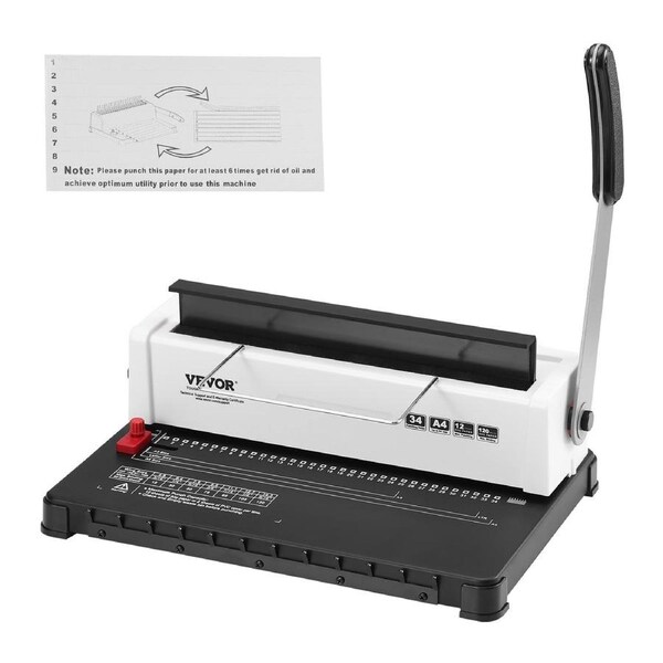 Coil Spiral Binding Machine, Manual Book Maker 34-Holes Binding 120 Sheets, Punch Binder with Adjustable Side Margin, for Letter Size, A4, A5