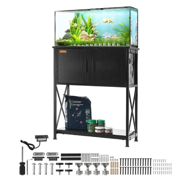 Aquarium Stand, 20 Gallon Fish Tank Stand, 25.6 x 16.5 x 31.9 in Steel and MDF Turtle Tank Stand, 167.6 lbs Load Capacity, Reptile Tank Stand with Storage Cabinet and Embedded Power Panel,