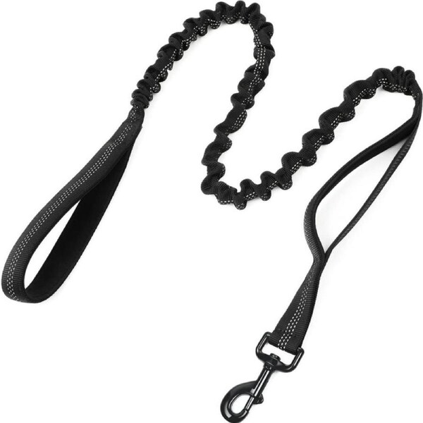 rabbitgoo Tactical Bungee Dog Leash, Elastic Leads Rope with 2 Padded Traffic Control Handles for Military Dog Training and Night Walking, Quick Lock & Release, Safety & Comfort, 5.2FT, Black