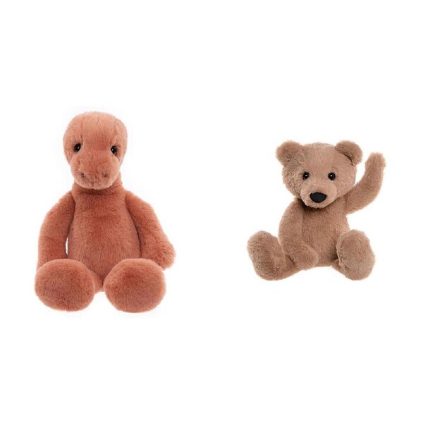 2pc Charlie Bears Stevie Stegosaurus Orange & Charlie Bear Brown Plush Toy 0y+