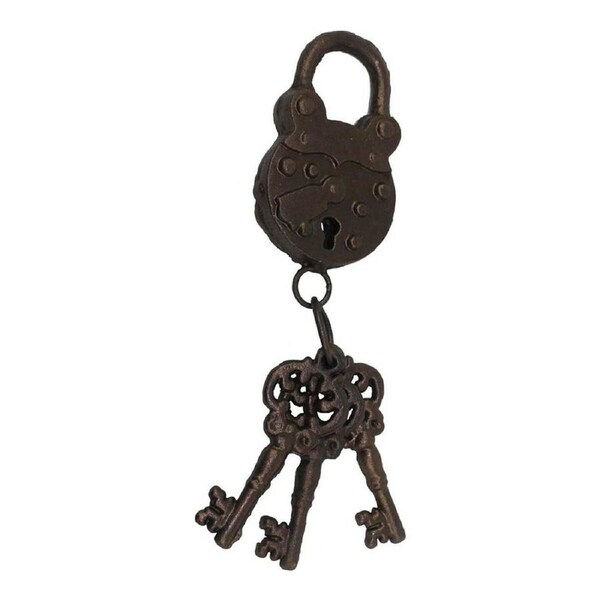 Metal 22cm Padlock w/ Keys Outdoor Garden Ornament Antique Vintage Decor Brown
