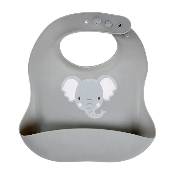 Splosh Baby Elephant Silicone Feeding Bib Adjustable Food Catcher 24cm Grey 0+