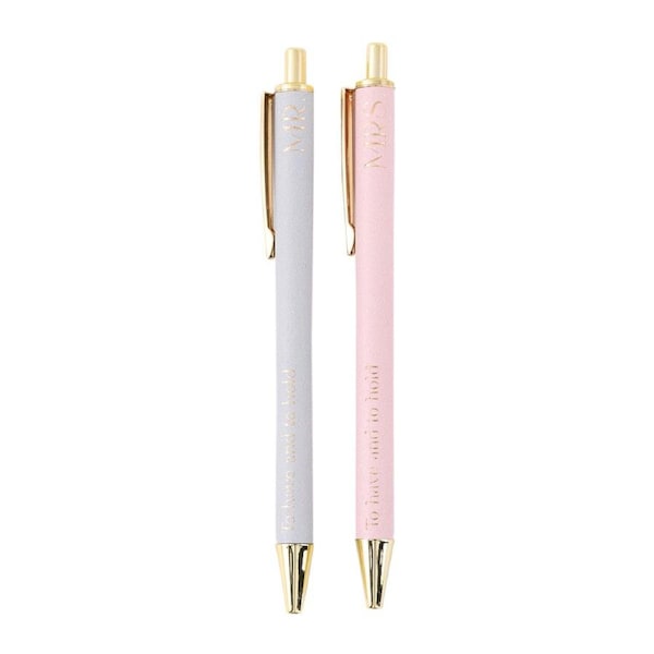 2pc Splosh Wedding Blue/Pink Mr & Mrs Writing/Signing Pen Set 0.8mm Tip 14cm