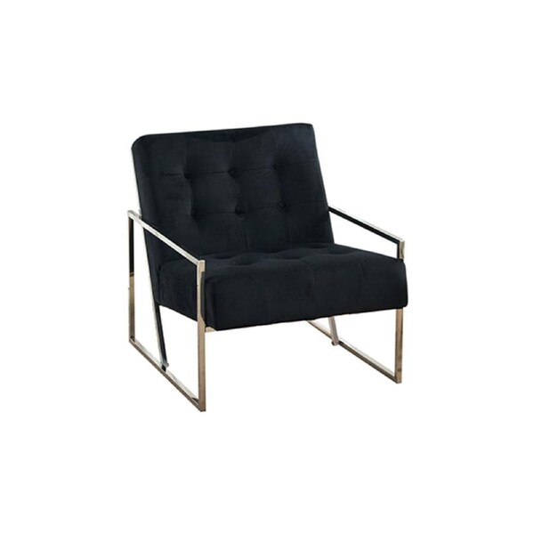Arm Chair Black Velvet Upholstery Wooden Frame High Density Foam Silver Metal Base