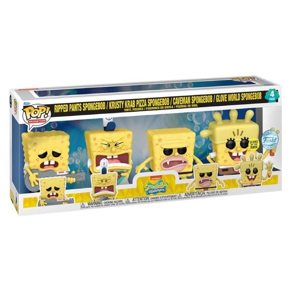Spongebob Squarepants Ripped Pants, Krusty Krab Pizza, Caveman, Glove World Spongebob 4 Pack Funko POP! Vinyl