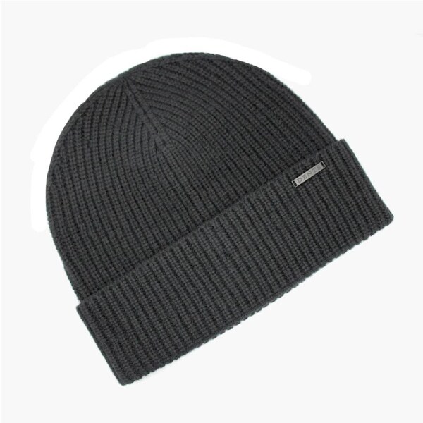 Dents Pure Merino Wool Rib Knit Beanie Hat - Black M