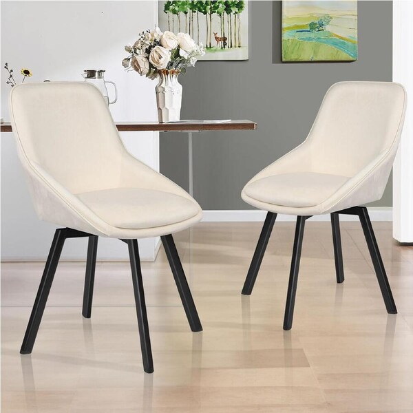 ALFORDSON 2x Dining Chairs Accent Kitchen Swivel Lounge Padded Seat Velvet Beige