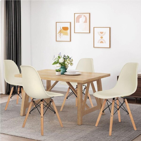 ALFORDSON 4x Dining Chairs Retro Steel Kitchen Lounge Cafe Solid Wood Beige