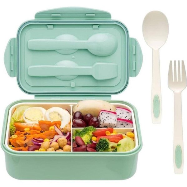 Bento Lunch Box for Kids Children with Spoon & Fork Food Storage Box,Food Storage Box BPA-Free and Food-Safe Materials (Green)