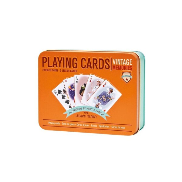 Legami Playing Cards 2-Deck Play Set w/ Tin Case Waterproof Family Poker Game